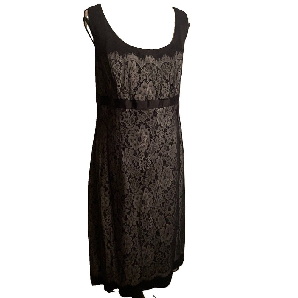 VTG Tadashi Shoji Black Floral Lace Goth Coquette Sheath Dress Whimsygoth